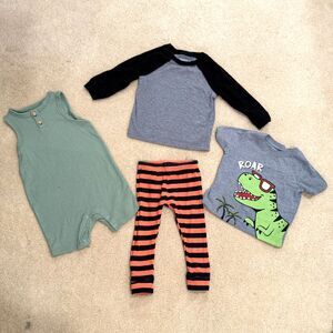 Bundle of Boys Size 12M Clothes Shirt Pants Jumper Striped Dinosaur Green Gray